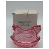 Longaberger Pink Glass Hen On Nest
