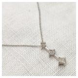 14K White Gold Square Cut 3-Diamond Necklace