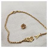 14K Gold Heart Bracelet + Earring As-Are
