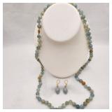 Jadeite Bead Necklace & Earrings w/ 14K Gold