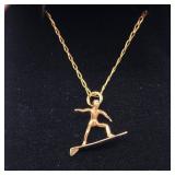 14K Gold Surfer Pendant & Chain in Box