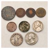 1831 US Large Cent + Silver Quarters Etc