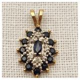 10K Gold Pendant Sapphires & Diamonds