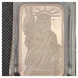 1982 Statue of Liberty 1 Oz .999 Silver Bar