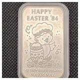 1984 Happy Easter 1 Oz .999 Silver Bar