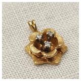 14K Gold Flower Pendant w/ Moissanite / Diamonds