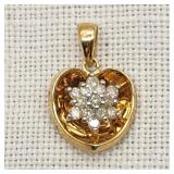 14K Gold Heart Pendant w/ Diamonds