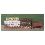 Vintage Signs And Toy Wagon