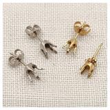 14K White & Yellow Gold Pierced Earrings 2 Pair