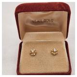 14K Gold Diamond Stud Earrings Floral Prong
