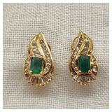 14K Gold Emerald & Diamonds Earrings Match #384