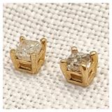 14K Gold Square Cut Diamond Stud Earrings