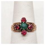 Tests 10K Gold Ring w/ Emerald & Garnets