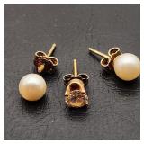 14K Gold Earrings Diamond & Pearls