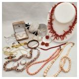 Coral  & Faux Pearl Jewelry Etc