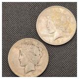 1924 & 1927-D Peace Silver Dollars (2)