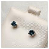 14K White Gold Blue Diamond Earrings
