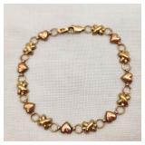 10K Gold Hugs & Kisses Hearts Bracelet