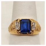 10K Gold Ring Sapphire & Diamonds