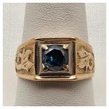 14K Gold Ring with Blue Diamond