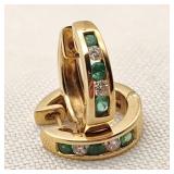 585 / 14K Gold Earrings w/ Emeralds & Diamonds