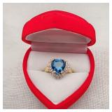 14K Gold Heart Ring w/ Topaz & Diamonds