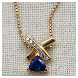 14K Gold Necklace w/ Sapphire & Diamonds