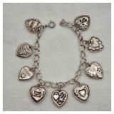 Sterling Puffy Heart Charms Bracelet