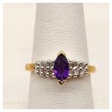 10K Gold Ring w/ Amethyst & Diamonds