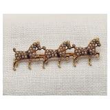 14K Gold Prancing Horses Pin Antique