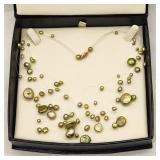 585 / 14K Gold Clasp Illusion Green Pearl Necklace