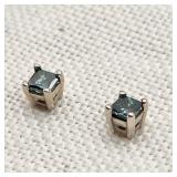 14K White Gold Square Blue Diamond Studs
