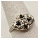 18K Gold Deco Belais Ring Diamond & Sapphires