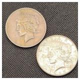 1923 & 1923-S Peace Silver Dollars (2)