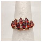 10K Gold Ring w/ Garnets & Diamonds
