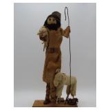 Folk Art Shepherd And Sheep Nativity Figure
