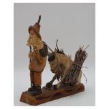 Carved Wooden Man And Donkey Sculpture