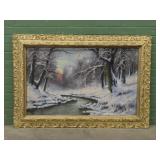 Framed Winter Landscape Painting