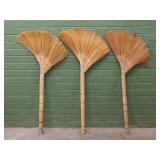 Three Natural Fiber Brooms