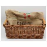 Wicker Basket And Burlap Coffee Sack