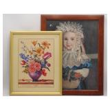 Framed Floral And Child Artwork