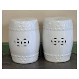 Pair Of White Ceramic Garden Stools