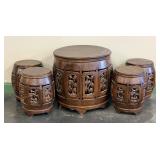 Asian Style Drum Table And Four Stools