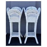 Pair Of White Wicker Plant Stands