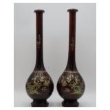 Asian Mother Of Pearl Inlaid Bottle Vases