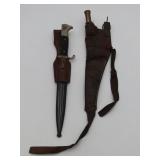 WWII German Dress Bayonet And Leather Shot Pouch
