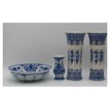 Royal Delft Bowl And Blue And White Vases