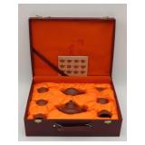 Chinese Brown Pottery Tea Set In Case
