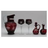 Ruby Cut To Clear Glass Tablewares