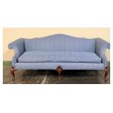Blue Upholstered Camelback Sofa